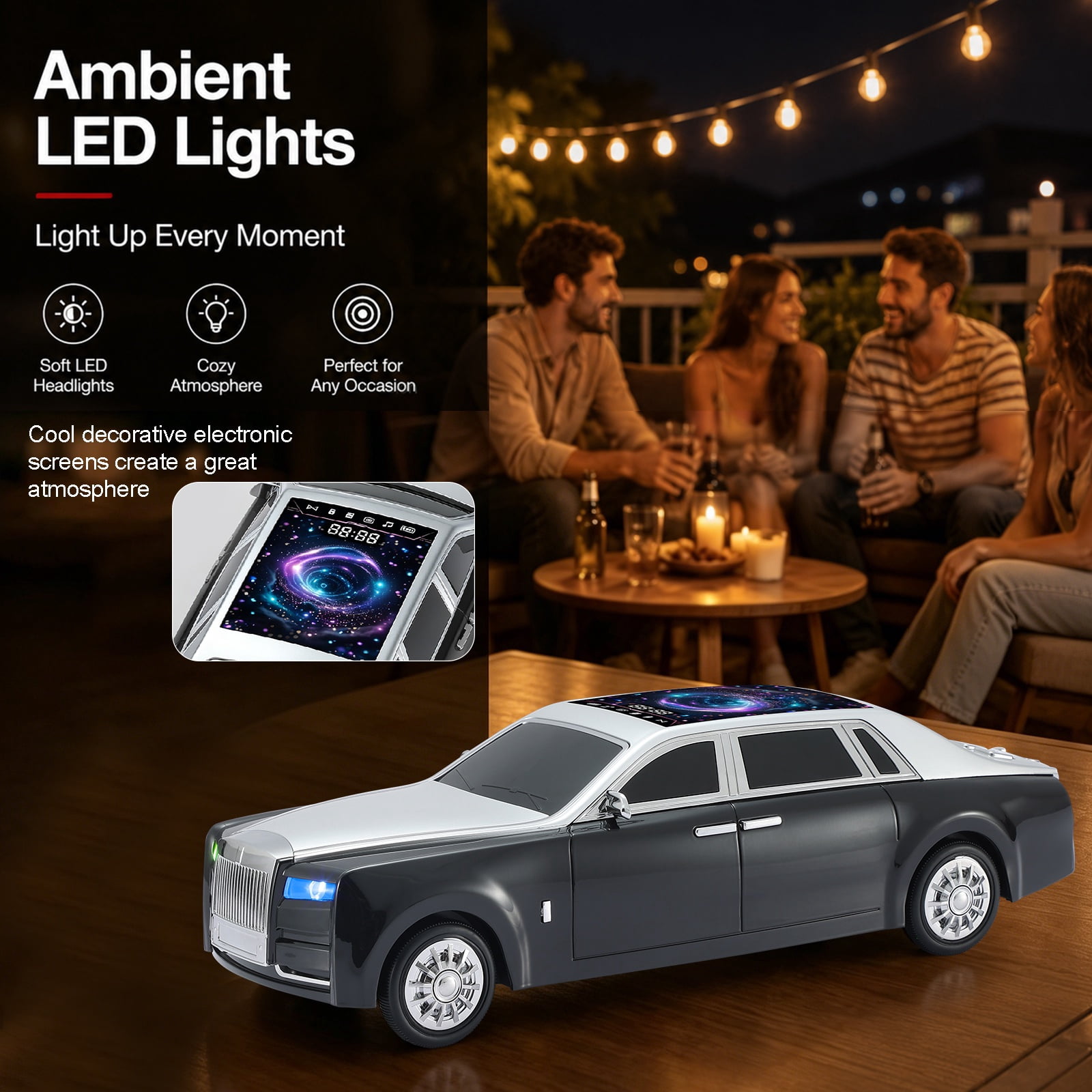 WSTER WS-610 Car Shaped Bluetooth Speaker, 15W Heavy Bass Portable Wireless Speaker with LED Lights, TWS, FM Radio, TF/USB, Bluetooth 5.4 for computer/Desktop ornaments/outdoor/party/Gift
