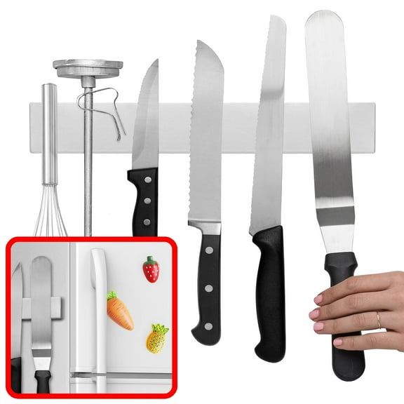 Modern Innovations 12 Inch Magnetic Knife Holder for Refrigerator, Magnetic Knife Holders for Fridge or Kitchen Wall No Drilling, Magnet Strips for Knives & Metal Utensils, Tool Rack, Stainless Steel