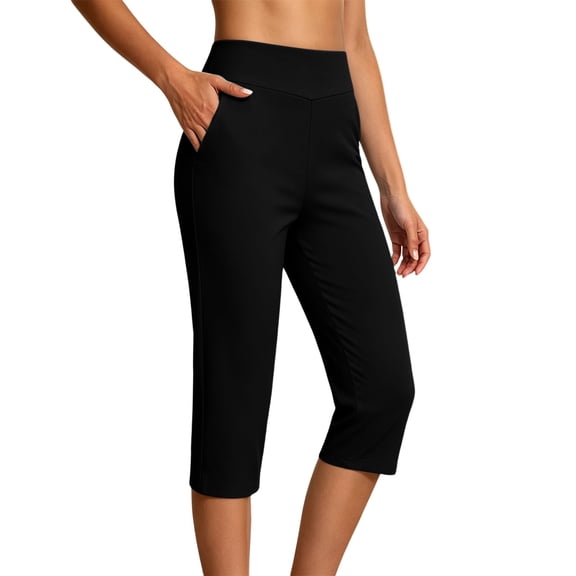 ZHYou No Boundarie Capris for Women Slim Fit High Waisted Pull On Casual Straight Leg Oversized Yoga Leggings with Pockets,Black,Size L