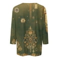 thumbnail image 4 of CYMMPU Blouses for Women Dressy Casual Round Neck Tunic Tops Spring Tops Flower Printed Summer Trendy Shirts Loose Fit 3/4 Sleeve Lightweight Basic Tees Green S, 4 of 5