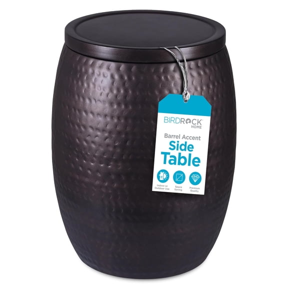 BIRDROCK HOME Iron Storage Side Table - Rustic Woven End Table with Removable Lid - Circle Barrel Accent Furniture for Living Room, Indoor, or Outdoor Use - 15.94" Dx 20" H - Oil Rubbed Bronze
