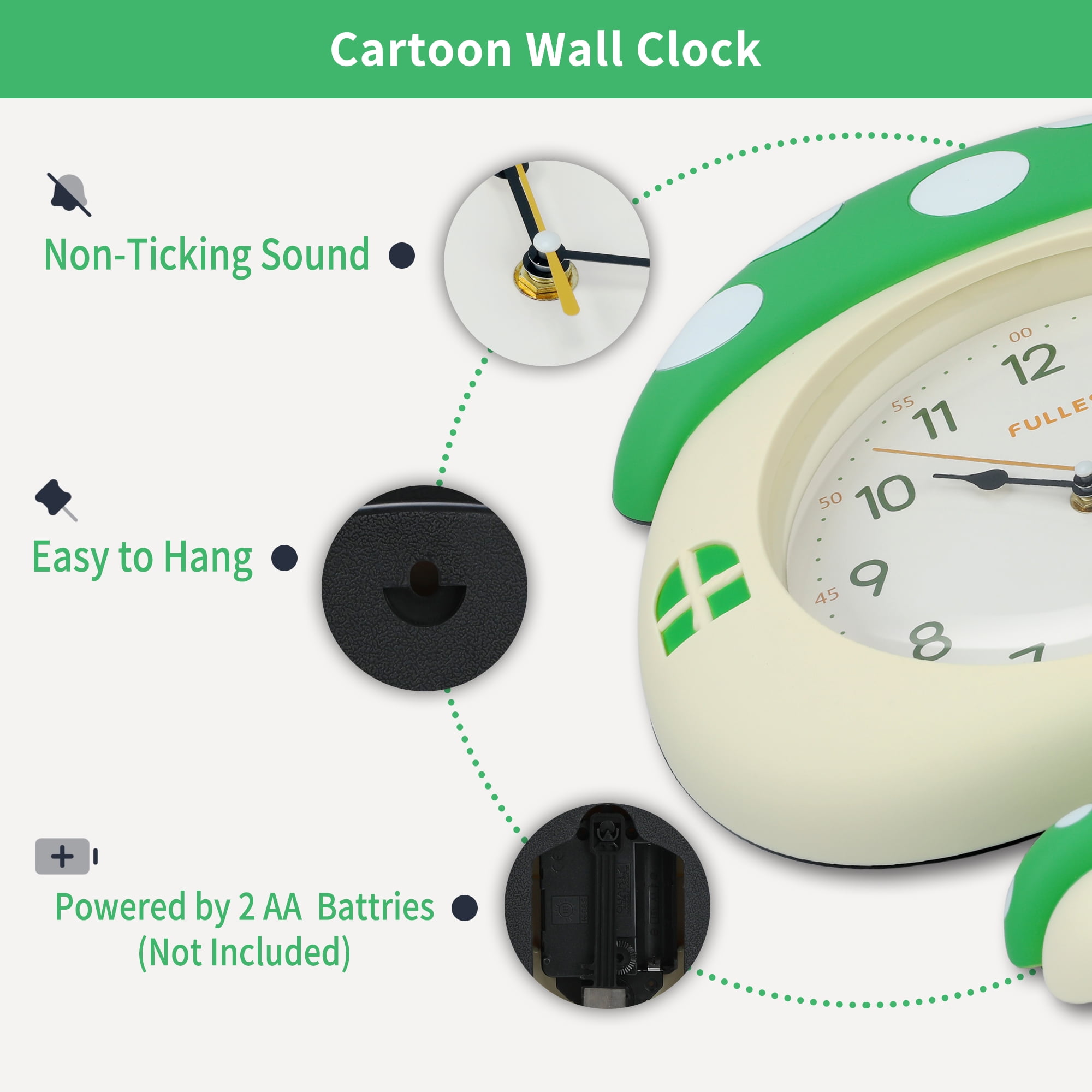 Unique Bargains 1pc Cute 3D Cartoon Mushroom House Silent Wall Clock 15" x 11" x 2" Green