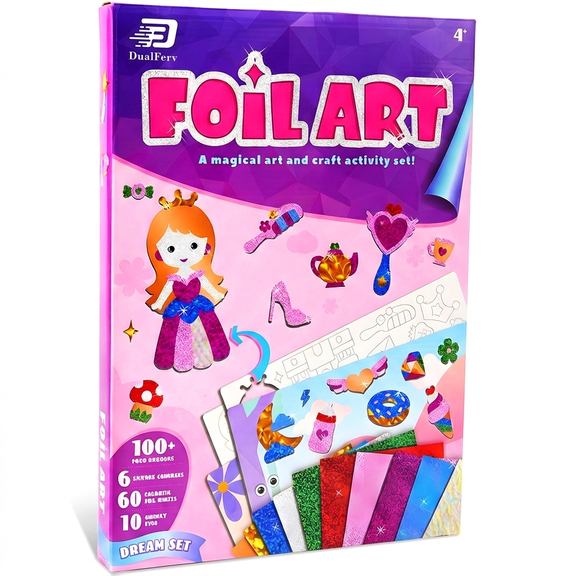 DF DUALFERV Fashion Foil Art Kit for Kids, Mess Free Travel Toys with Foil Foam Stickers, Christmas Birthday Gift for Boys and Girls Ages 4 and Up