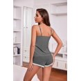 thumbnail image 4 of Conjunto de pijama Ekouaer, lencería suave, ropa de dormir, cuello en V, encaje, gris oscuro, 4 of 6