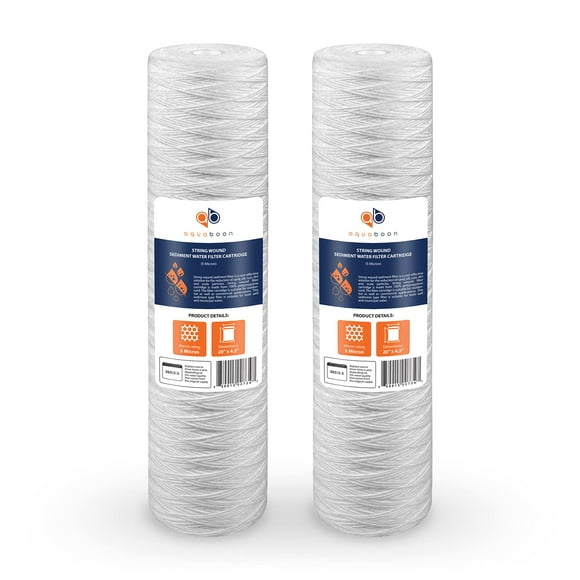 Aquaboon 5 Micron 20 x 4.5 Whole House String Wound Water Filter Replacement Cartridge for Well Water Filtration Compatible with WP5BB20P, 2-Pack