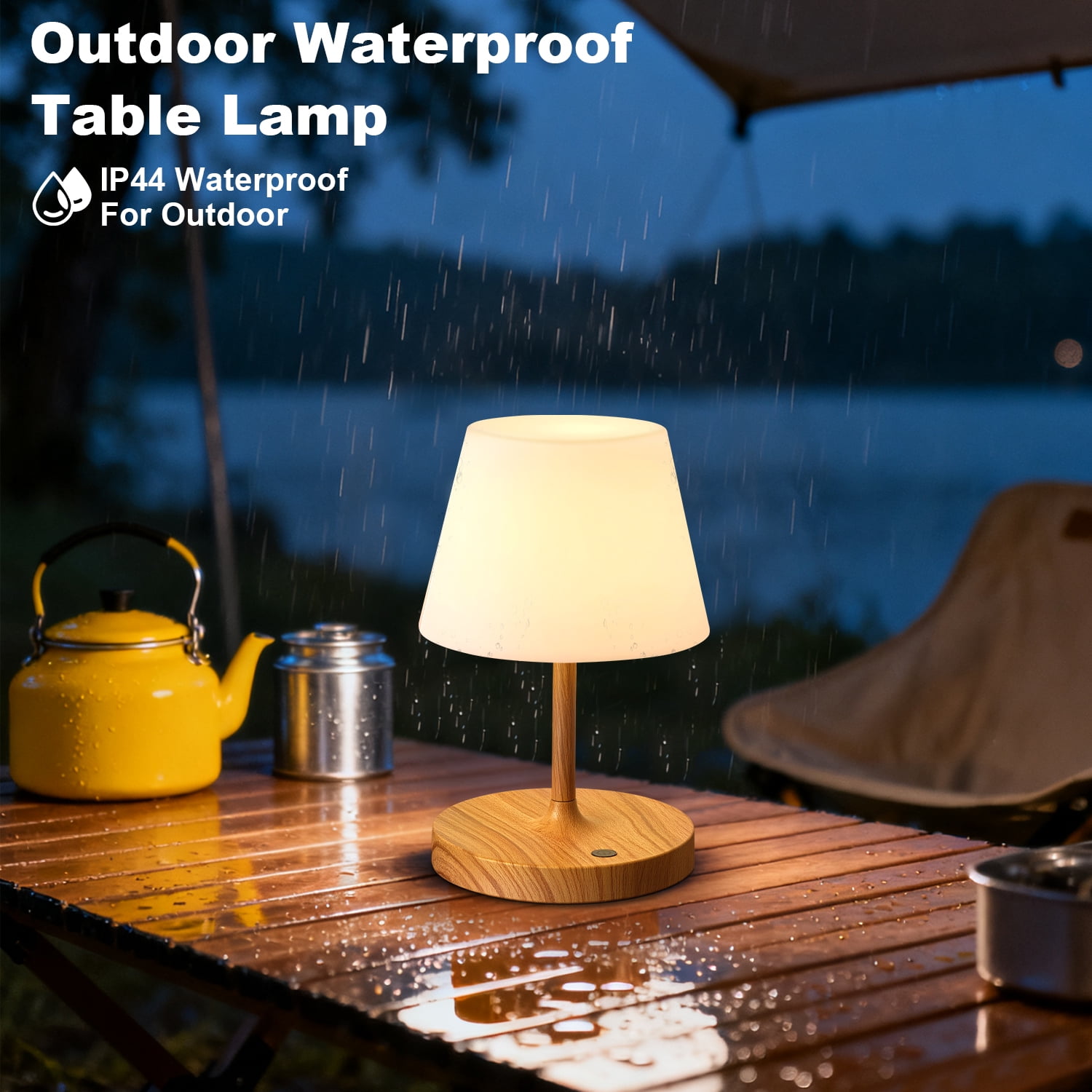 Walchoice Cordless Table Lamp Rechargeable, Outdoor Operated Shower Lamp Waterproof, Touch Dimmable Desk Lamp for Bedroom Patio Restaurant Home - Wood Grain