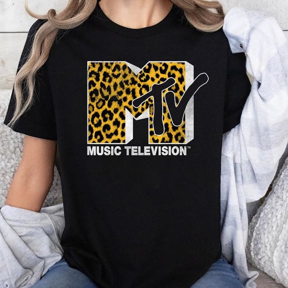 MTV Logo Cheetah Print Graphic T-Shirt T-Shirt Men's And Women's Graphic Tee 100% Cotton by TBun, Full Sizes S-5XL