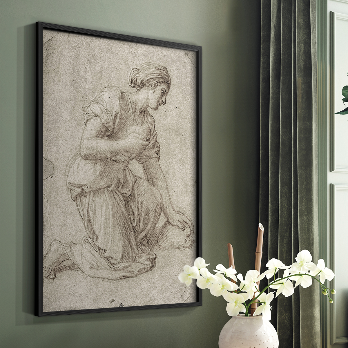 Vintage Sketch LXXXII - 14in. x 11in. Vintage Framed Print in Black Wood Frame