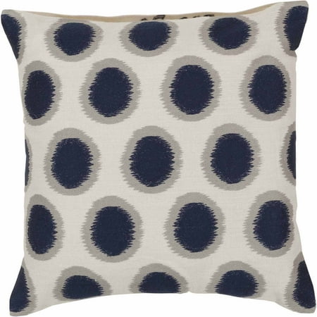 Art of Knot Amory Hand Crafted Satin Embroidery Circles Linen Decorative Pillow with Poly Filler, Cobalt