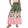 thumbnail image 2 of Women’s Casual Pants Flared Leg Wide Leg with Ties Ruffle Harem Palazzo Pants with Pockets Pink L, 2 of 5