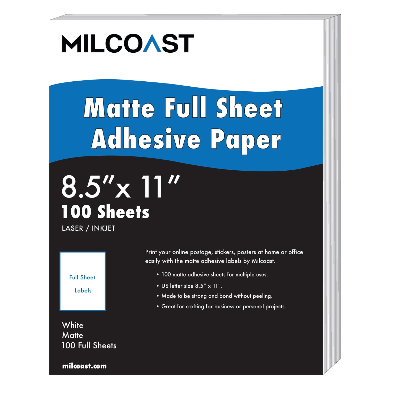 Milcoast Full Sheet 8 5 X 11 Matte Adhesive Sticker Paper Labels For