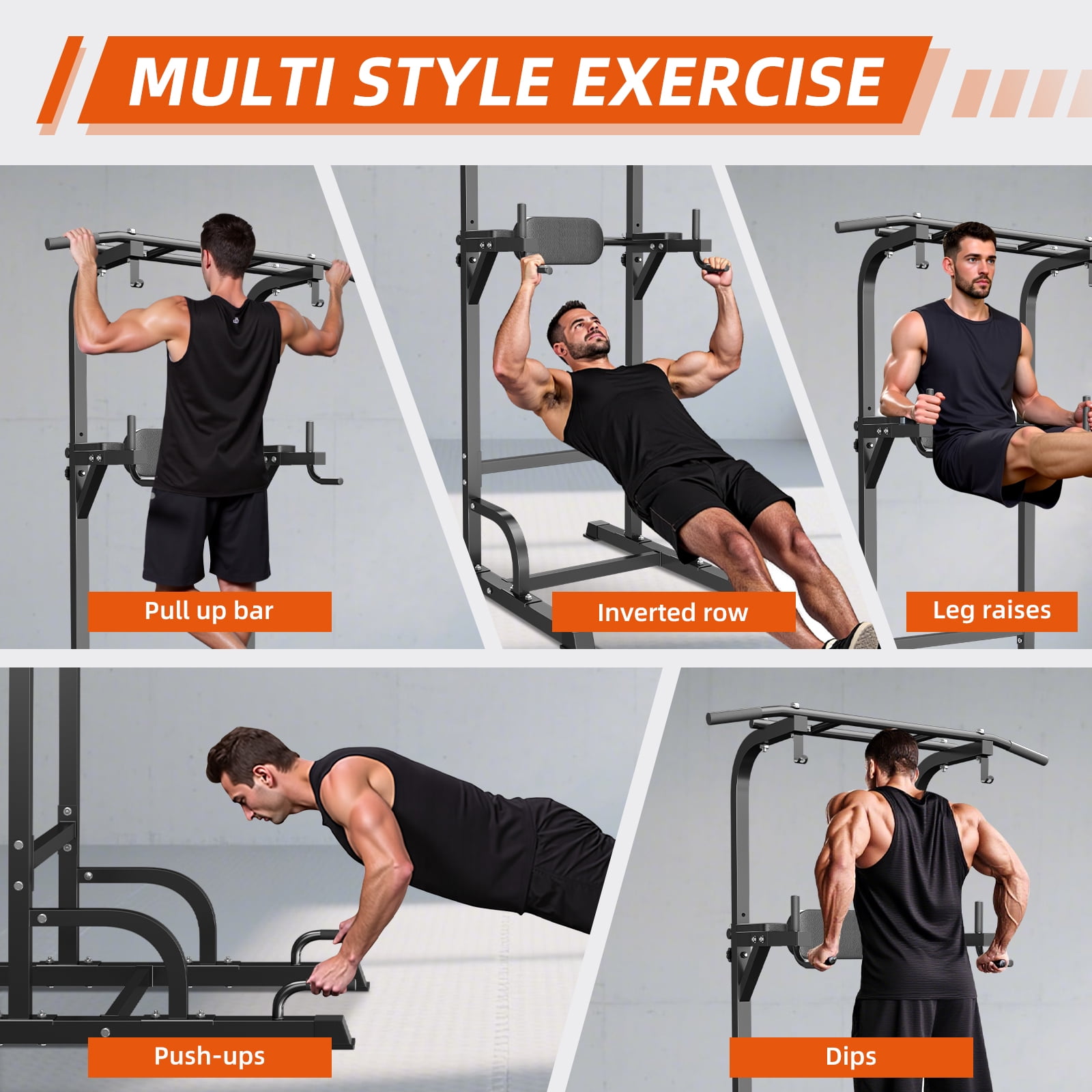 Primy 350lbs Multifunction Power Tower, Pull Up Bar Dip Station/Stand for Home Gym Strength Training Workout Equipment