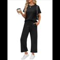 thumbnail image 1 of Traje de Dos Piezas para Mujer, para Viajes y Vacaciones, con Corta y Pantalones Anchos, Informal Negro XL, 1 of 6