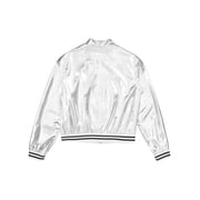 Raenseen Kids Girls Boys Shiny Metallic Hip Hop Jazz Dance Bomber Jacket Holographic Coat Disco Party Outerwear Silver 10