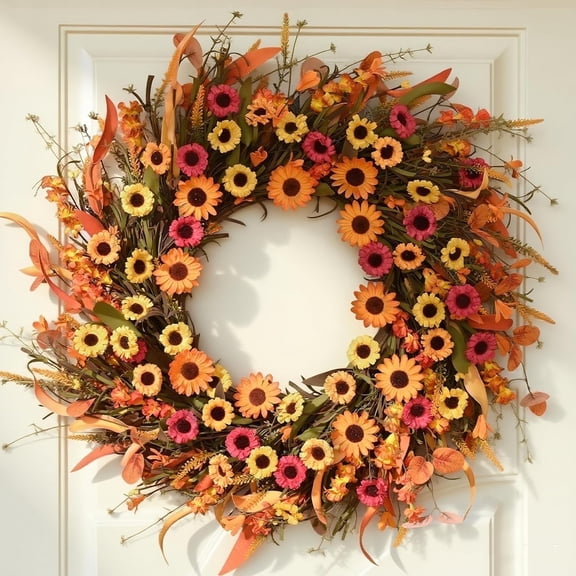 Yastouay Fall Wreaths for Front Door,22 Inch Autumn Wreath with Daisy Lavender Fall Leaves,Large Fall Floral Wreath for Thanksgiving Harvest Home Decor