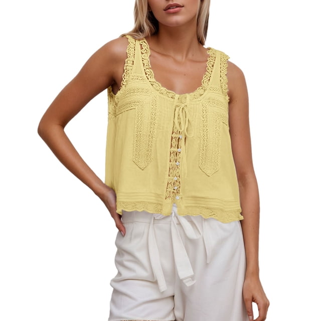 Women's Solid Color Lace Patchwork Camisole - Slim Fit Sweet Vest Top