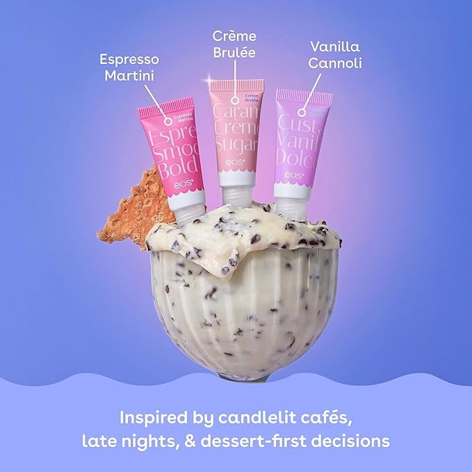 eos 24H Moisture Super Balm Minis - Vanilla Cannoli, Crème Brulée, Espresso Martini - 0.51 fl oz/3pk