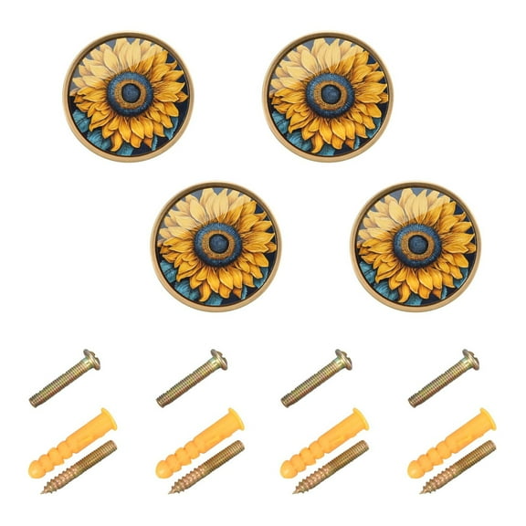 Sunflowers on Blue Cabinet Knobs Kitchen Drawers Knobs Door Round Pulls Knob Handles Dresser Cupboard Wardrobe Decorative Set of 4