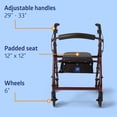 thumbnail image 2 of Medline Aluminum Rollator Walker, Folding Rolling Walker, 6" Wheels, 250 lbs Weight Capacity, Burgundy, 2 of 6
