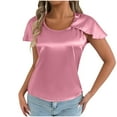 thumbnail image 2 of YHAJDS Plain Tshirts for Women Short Sleeve Round Neck Loose Solid Color Pullover Summer Tee, 2 of 5
