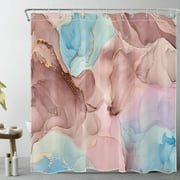 HVEST Modern Abstract Marble Shower Curtain Decor,Pink and Blue Marble Minimalist Art Shower Curtains for Bathroom 72X78 inch Polyester Fabric Bathroom Decoration Bath Curtains Hooks Included