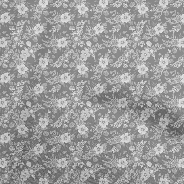 oneOone Tissu en Coton Cambric Gris Floral Matériel de Robe Tissu Imprimé Tissu au Mètre 42 Pouces de Large