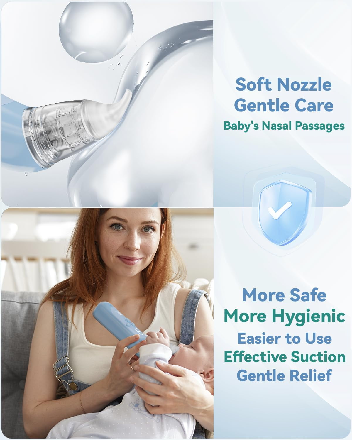 Electric Nasal Aspirator for Baby - 5 Adjustable Suction Levels, USB-C Rechargeable Nose Sucker with 3 Silicone Tips, LED Light & Soothing Music, Baby Mucus Cleaner for Newborns & Toddlers