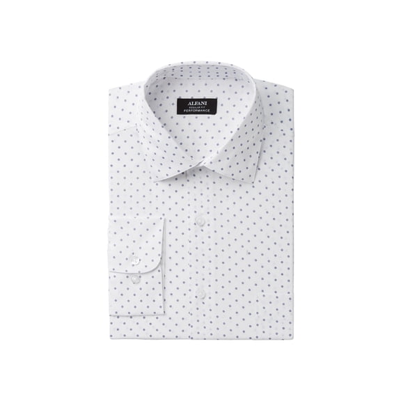 Alfani Mens Classic Regular Fit Performance Stretch Easy Care Small Circle Print Dress Shirt Blue/White 14-14 1/2 32-33
