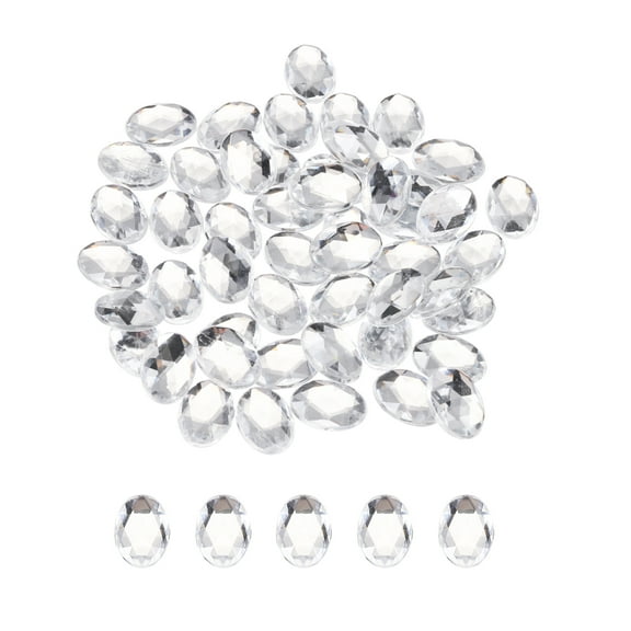 50Pcs Acrylic Oval Gems 13x18 mm Flat Back Artificial Rhinestones for DIY Crafts Bead Wedding Party White