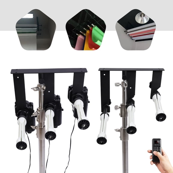 Motorized Electric 3-Roller Cloth Background Support System Wall Mount  Remote