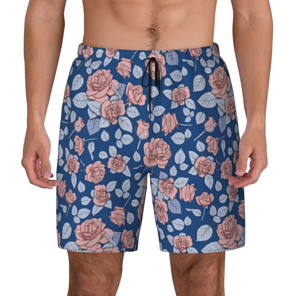 Fotbe Rose Flowers Men’s Swim Trunks Quick Dry Swim Shorts Board Shorts with Mesh Lining-Small