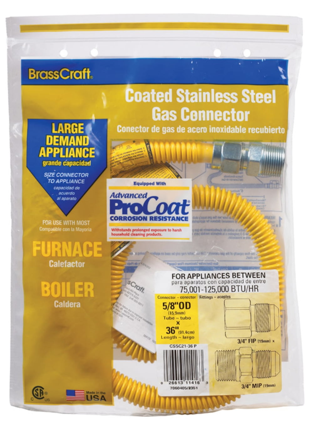 BrassCraft CSSC21-36P 36" Stainless Steel Gas Range Connector