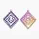 thumbnail image 2 of Ion Plating(IP) 304 Stainless Steel Filigree Pendants Etched Metal Embellishments Rhombus Rainbow Color 28.5x22.5x0.4mm Hole: 1.2mm, 2 of 2