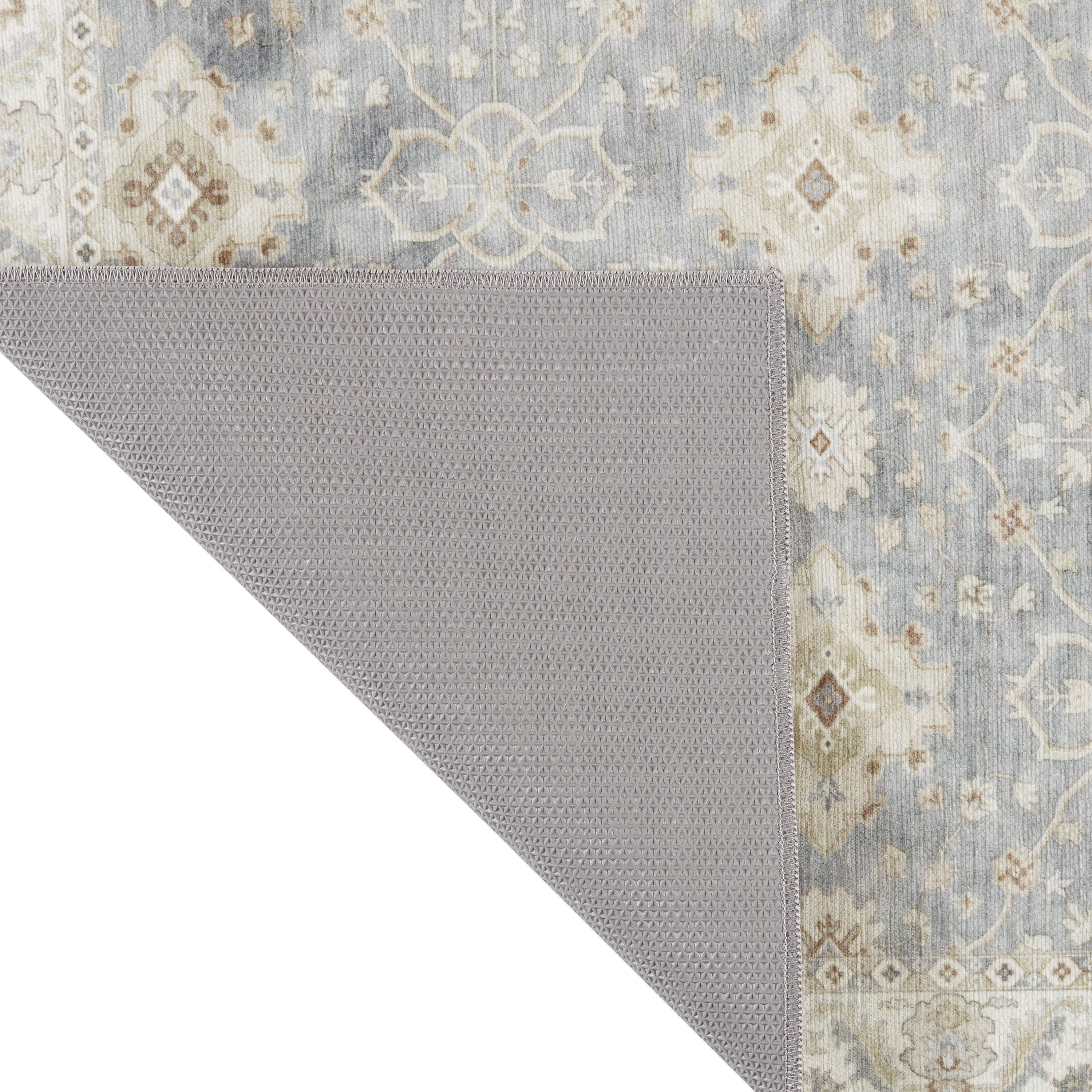 Blue/Taupe Medallion Washable Skid-Resistant Area Rug, 1'8" x 5'