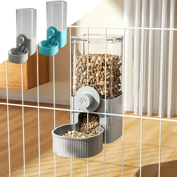 Large Pet Feeder and Waterer, Extra Large Capacity Transparent Detachable Pet Food Water Bowl with Clip Closure, Gray and Blue Plastic Pet Feeder for Dogs Cats, 24×11.5×15.5cm