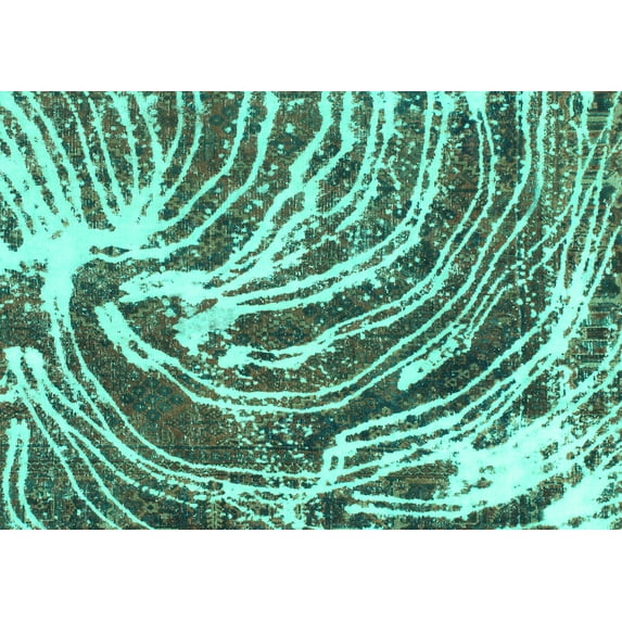 Ahgly Company Indoor Rectangle Abstract Turquoise Blue Modern Area Rugs, 5' x 7'
