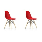 Mid-Century Modern Eiffel Style Dining Chair with Wood Legs - Red (Set of Two)