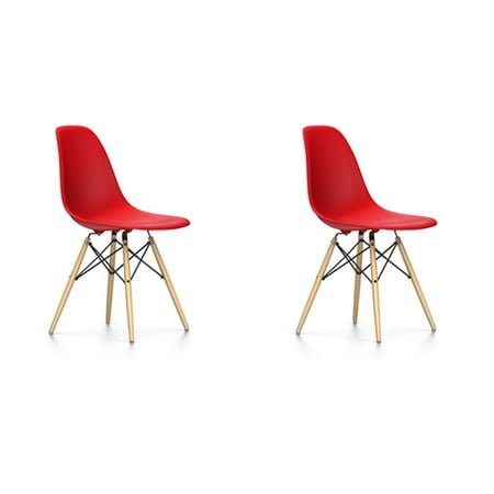 Mid-Century Modern Eiffel Style Dining Chair with Wood Legs - Red (Set of Two)