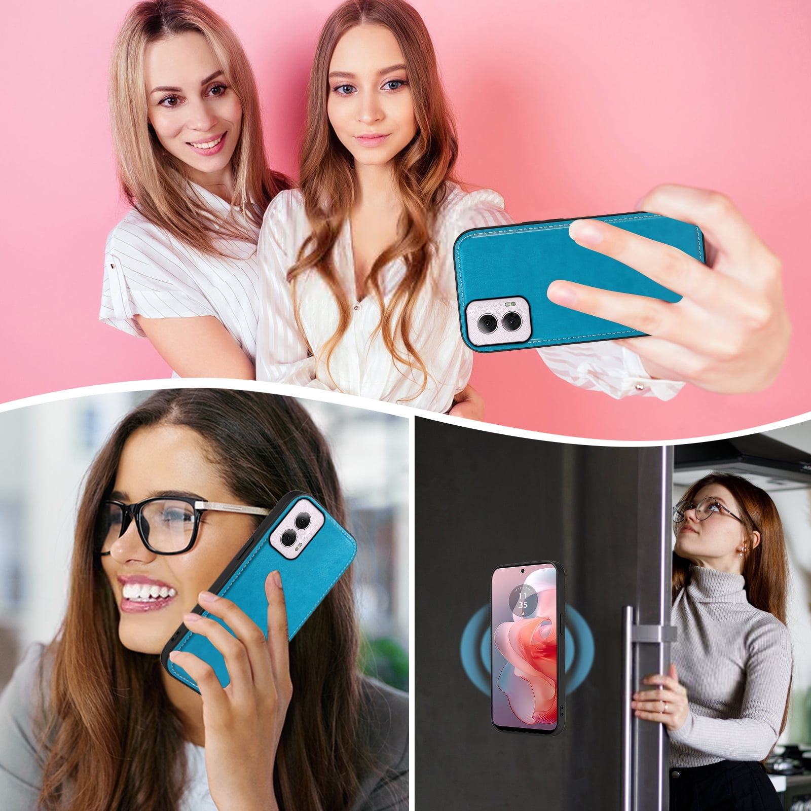 Asuwish Detachable Magnetic Zipper Wallet Phone Case with Flower Pattern and Screen Protector for Motorola Moto G Power 5G 2024, Blue