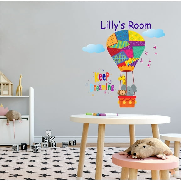 ADVENTURE - Multicolored Kids Bedroom Hot Air Balloon Art Decoration Keep Dreaming Inspirational Quotes Lettering Art Design Customized Name Vinyl Home Living Room Wall Decal Sticker 40" x 40"