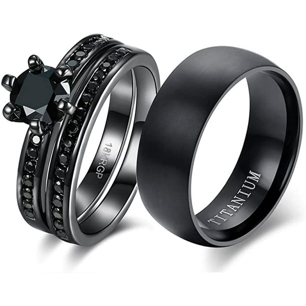 Set de Anillos de Pareja LOVERSRING 18k Chapado en Oro Negro Mujer y Hombre Negro LOVERSRING L3949 Bodega Aurrera en linea