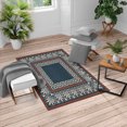 thumbnail image 1 of Greek Key Turkish Area Rug, Ancient Grecian Meandros Pattern Intricate Lines Floral Cultural Artwork, Soft Carpet for Living Room Decor with Distressed Look, 4' X 5.7', Dark Night, by Ambesonne, 1 of 4