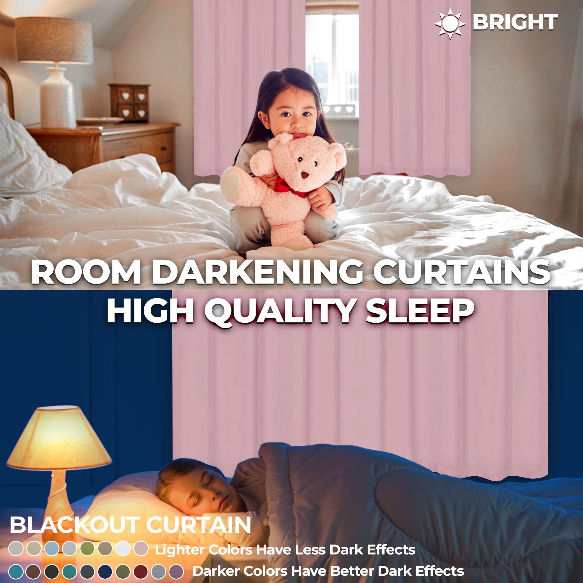 Superior Blackout Solid Light Filtering Back Tab Curtain Panel Set, 52" x 108", Mauve chalk