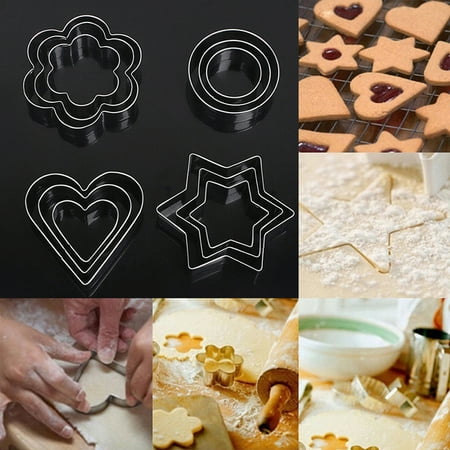 

12pcs Cookie Biscuit Cutters RoundStar Heart Flower Shape Molds DIY Cake Dec AL