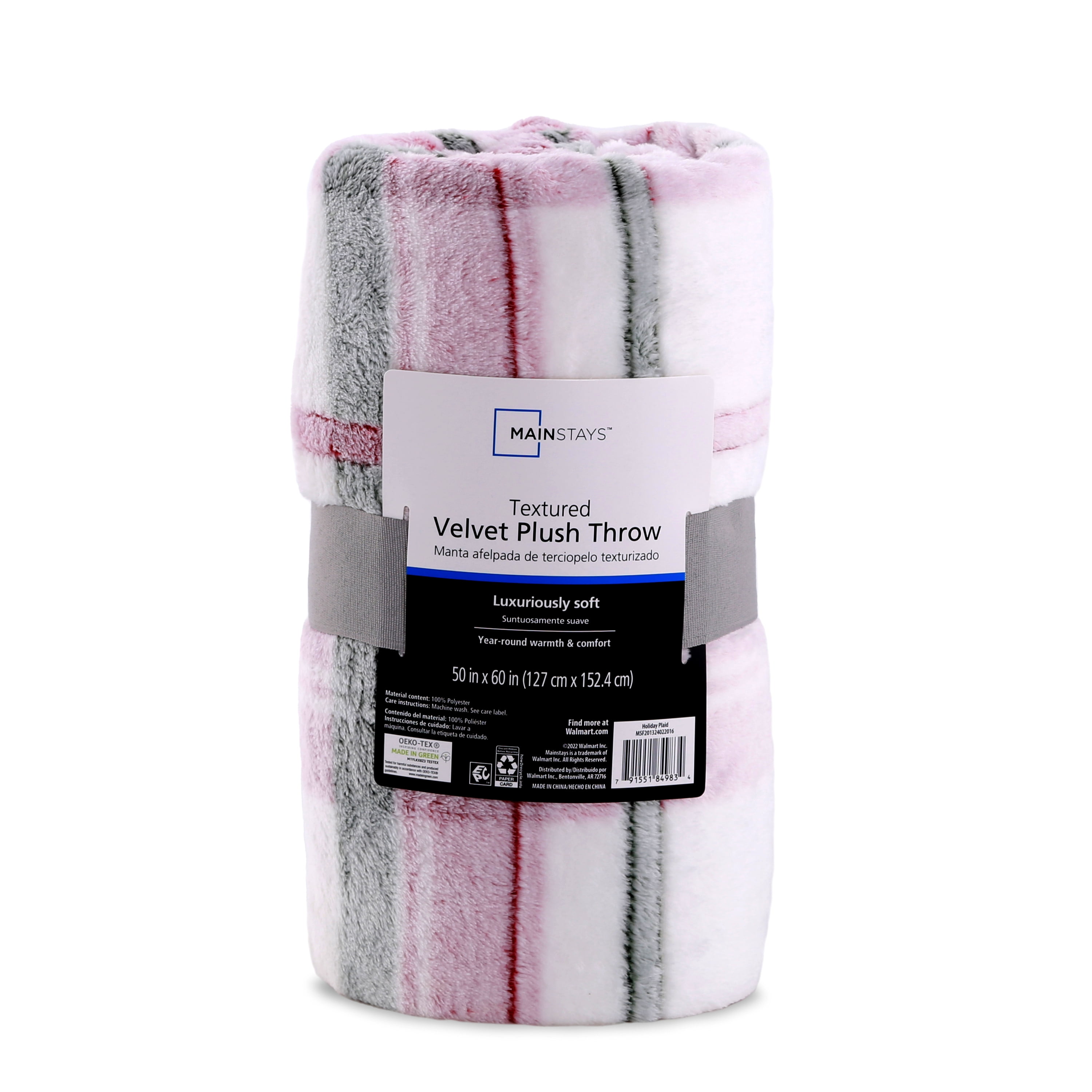 Mainstay Printed Textured Plush Throw 50 x 60 Holiday Plaid Walmart
