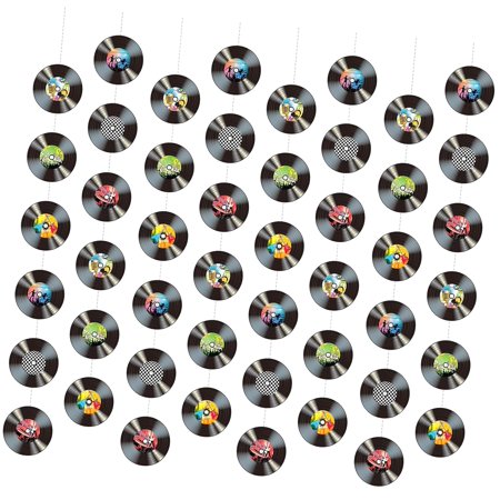FREEAMG 8pcs Decorations, Pre-Assembled 50s/70s/80s Records Wall Hanging Banner Music Retro Party Decorations Streamer Double-Sided Printing and