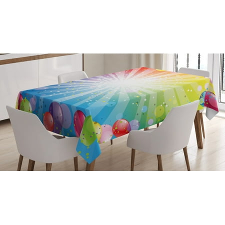 

Birthday Decorations Tablecloth Festive Striped Backdrop with Balloons Dots Confetti Rain Celebration Rectangular Table Cover for Dining Room Kitchen 52 X 70 Inches Multicolor by Ambesonne