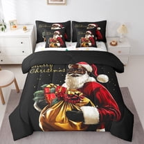 jejeloiu Lovely Santa Claus 7-Piece Bedding Comforter Set,Chic Xmas Gifts King Bedding Sets,Merry Christmas Bed Sheets For Girls Boys,Red Gray Beige Bedroom Decor Reversible