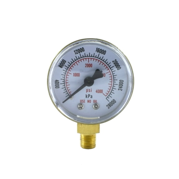 High Pressure Gauge for Oxygen Regulator 0-4000 psi - 2 inches for LDB Regulators - 1/8"