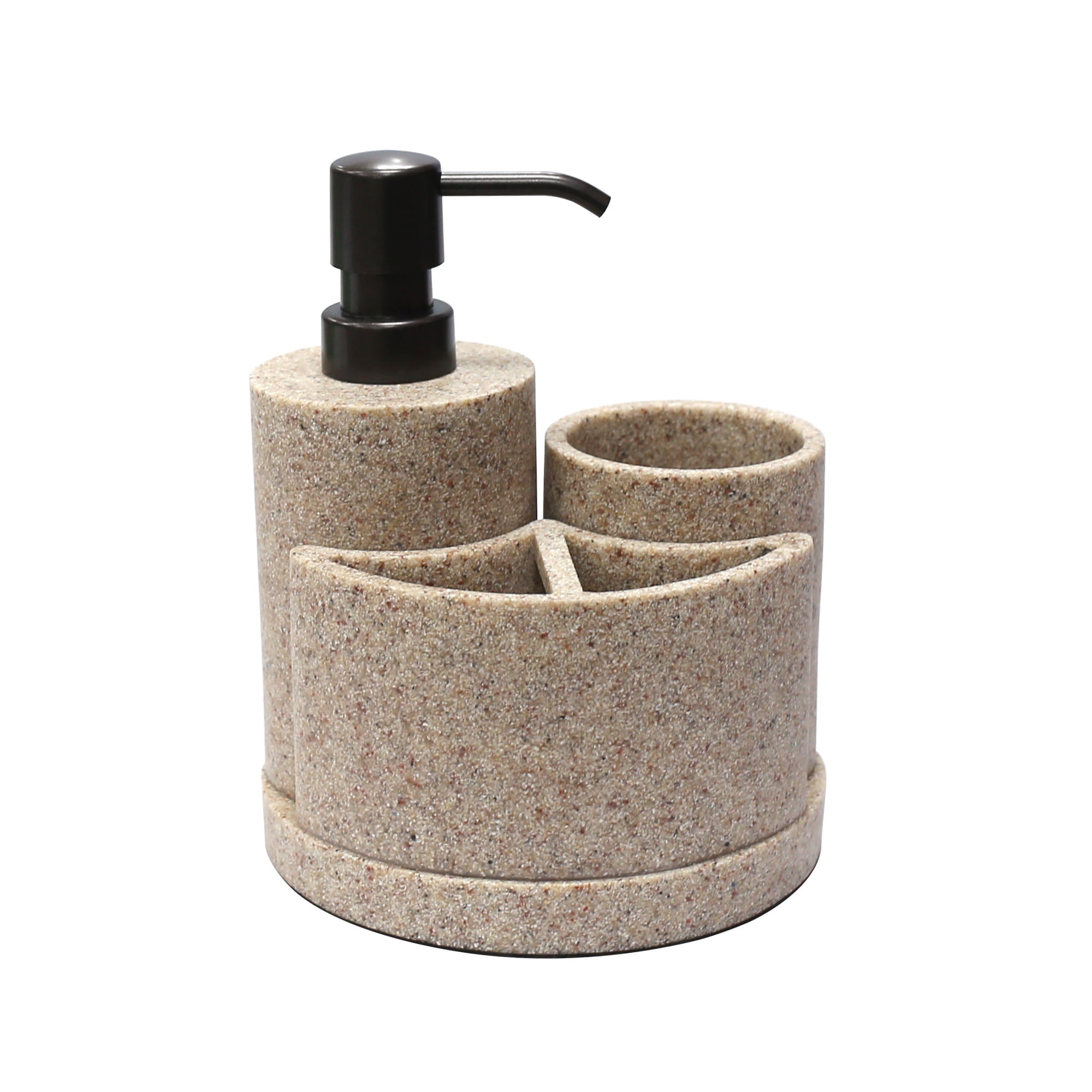 4 Piece Elegant Ceramic Bathroom Accessory Set Solid Beige 
